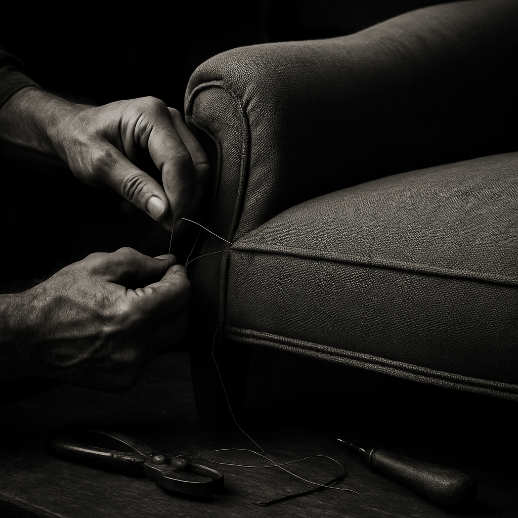Decora Casa craftsman upholstering a sofa by hand